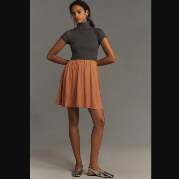 the thea short sleeve twofer mini dress The Thea Twofer Sweater Dress: Short-Sleeve Mini E